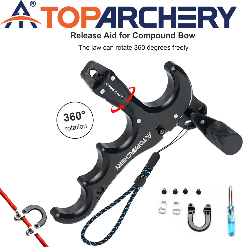4-Finger Compound Bow Release Aid + D Loop Adjustable Rotate 360° Thumb Release