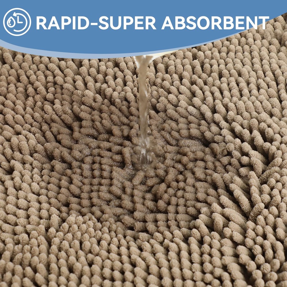 Bcoimo Chenille Bath Mat 24x17 Non-Slip Machine Washable
