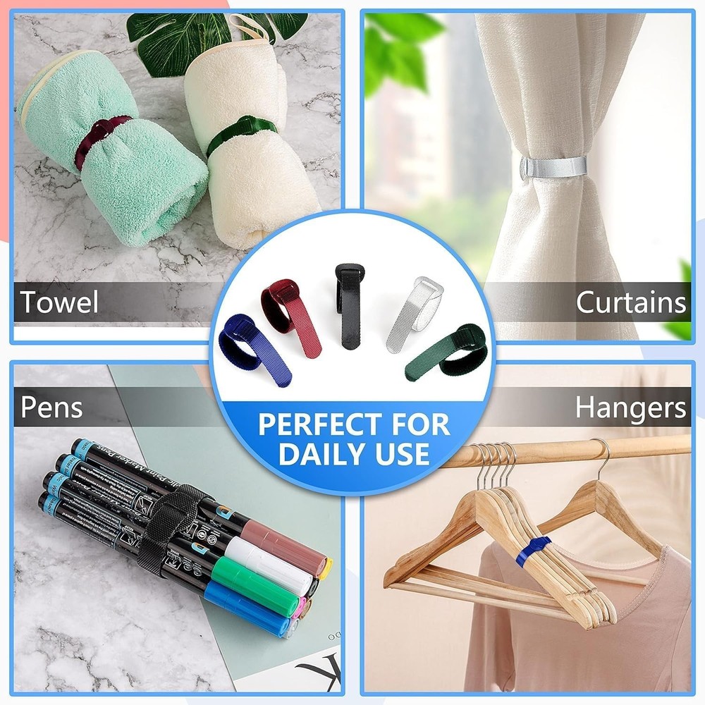 100 x Colourful Reusable Cable Ties, Cable Straps, Adjustable Cable Ties