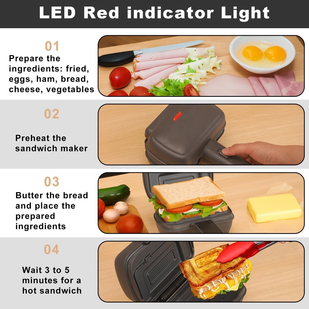 Mini Sandwich Maker with Removable Plates: Portable Grilled Cheese Maker, Ele...