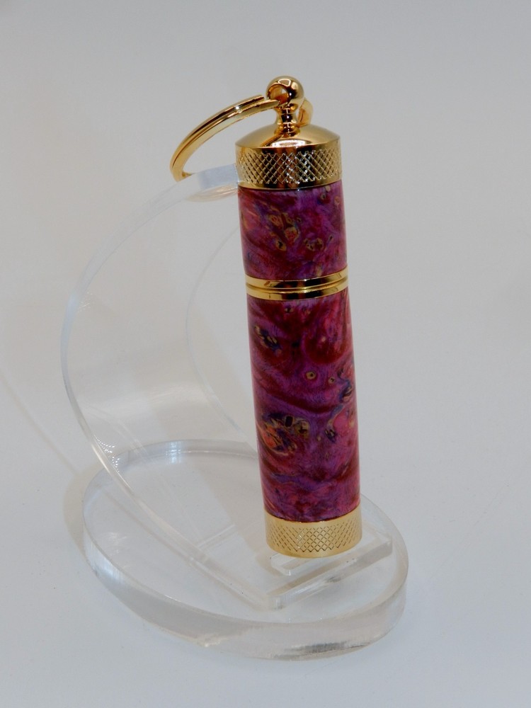 Handmade Key Chain Lighter, replaceable flint. Made w/ Dyed Box Elder Burl. #41