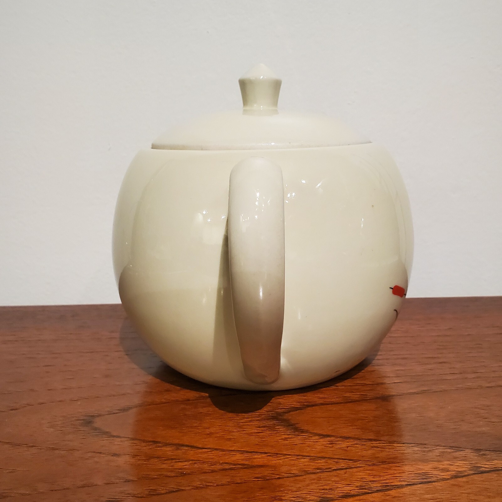 Vintage Porcelier Trademark Vitreous Hand Dec. China White Red Cat Tails Teapot