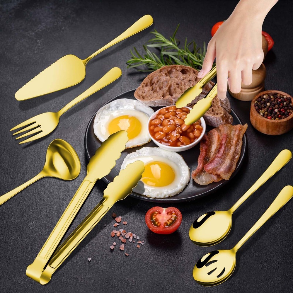 Gold 12 Pieces Serving Utensils Include Large Serving Spoons,Slotted Serving ...