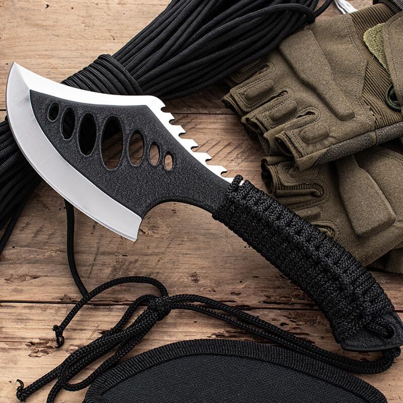 Survival Axe Fixed Knife Combo Set (Axe with Parachute Cord + Knife (Large)).