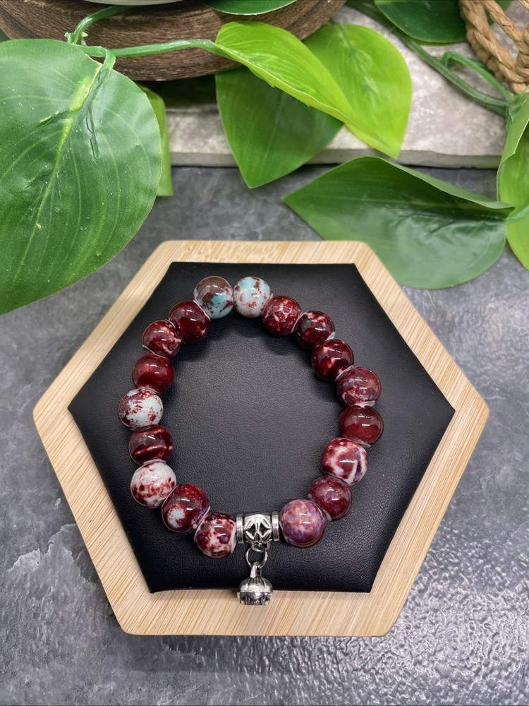 Handmade Ceramic Bead Beaded Stackable 6” Plus Stretch Bracelet New B339