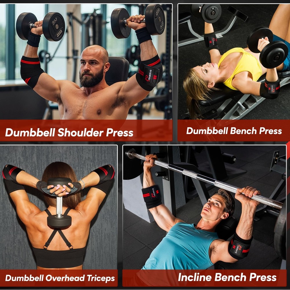 Elbow Wraps for Weightlifting 47" Adjustable Compression Straps & Brace for ...