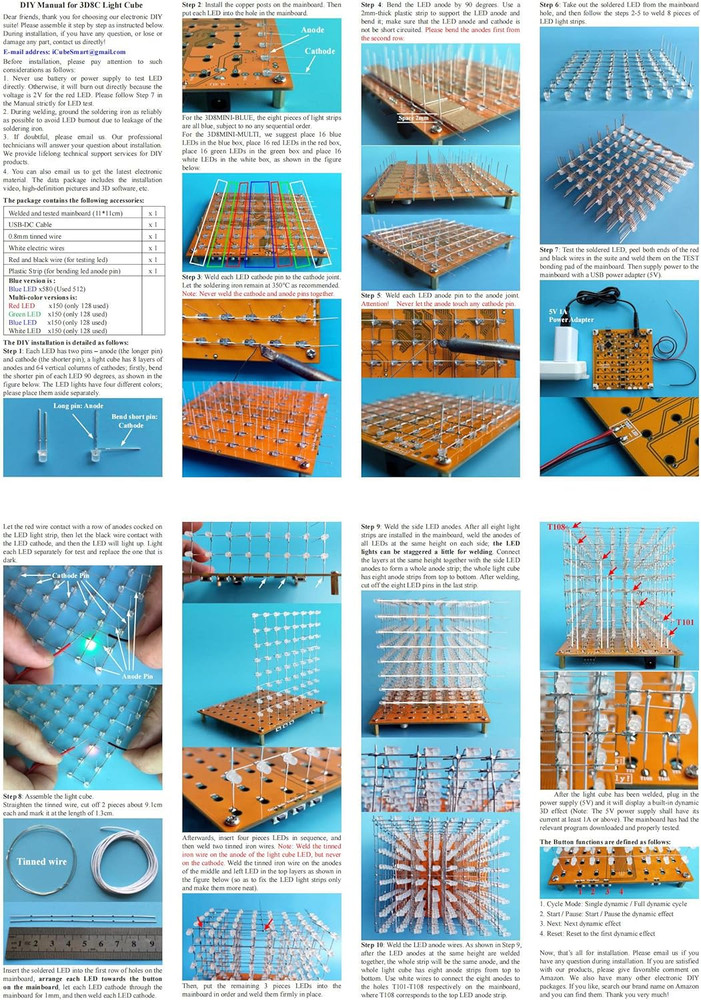 MINI 3D Led Cube DIY Electronics Kit Soldering Project Kit (3D8MINI-MULTI-KIT)