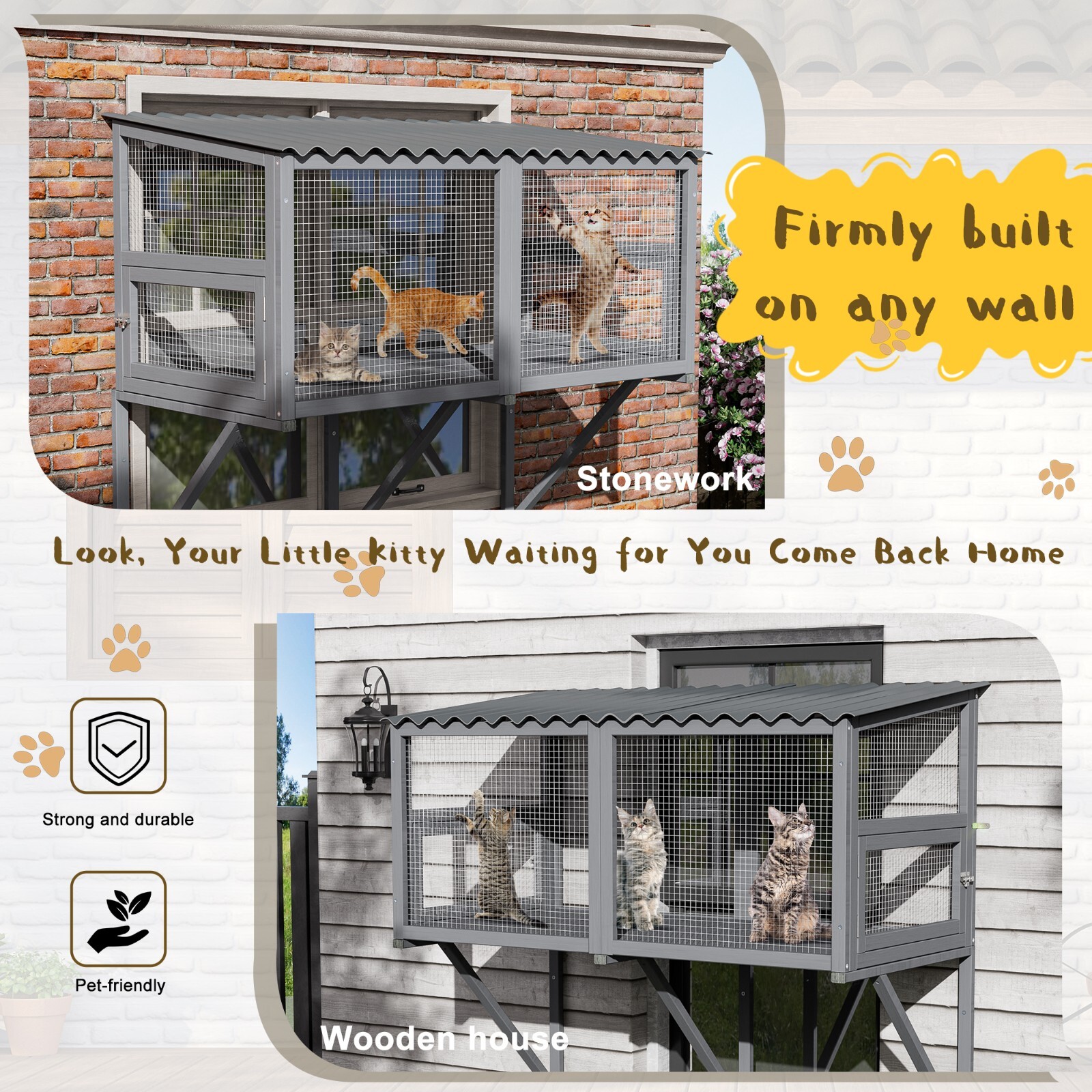 Cat Catio, Cat Window Perch for Large Indoor Cats - Expandable Wooden Cat Window