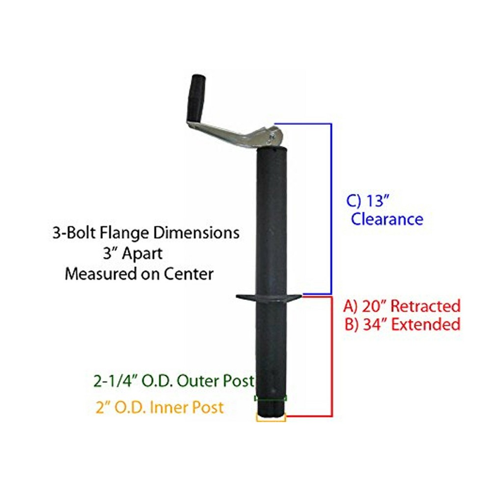 Trailer Jack for A-Frame Trailer with Foot and Mounting Hardware (JB-2000B-100B)