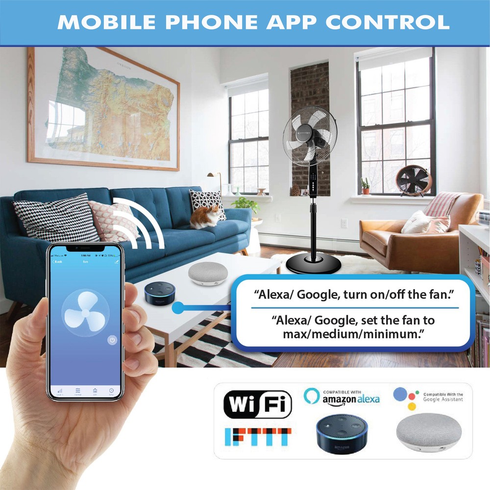 Technical Pro FXA16 Alexa & Google Home Enabled 16" Oscillating Fan