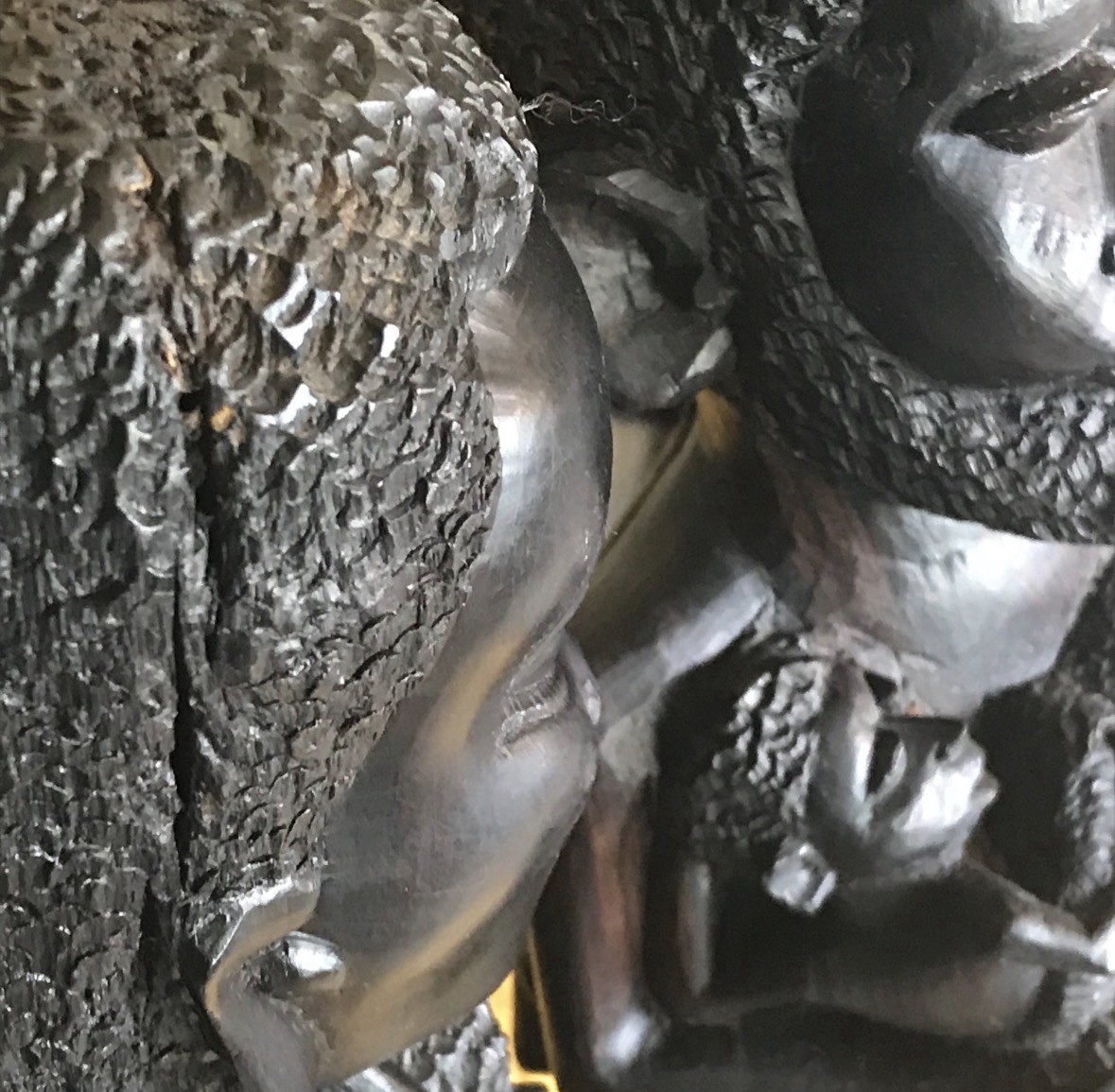 Antique Pair of EBONY MALE & FEMALE MAKONDE . “Tree of Life” STATUES . 24"+ TALL