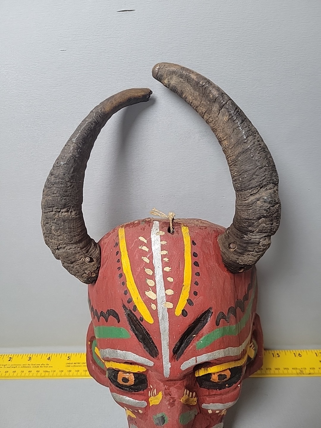 Vintage hand carved & painted wood devil mask Mexico?