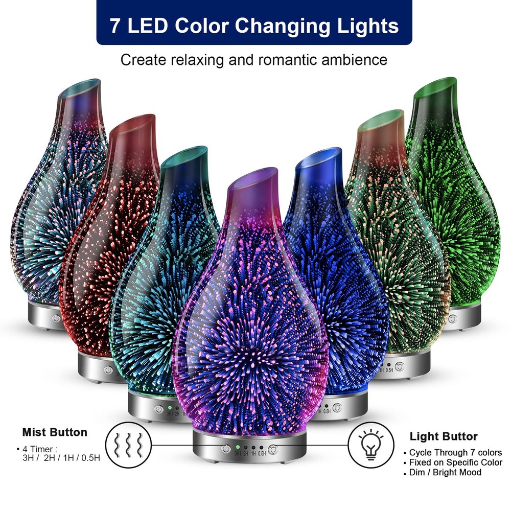 MAXWINER Essential Oil Diffusers Ultrasonic 3D Glass Aromatherapy 3d Firework