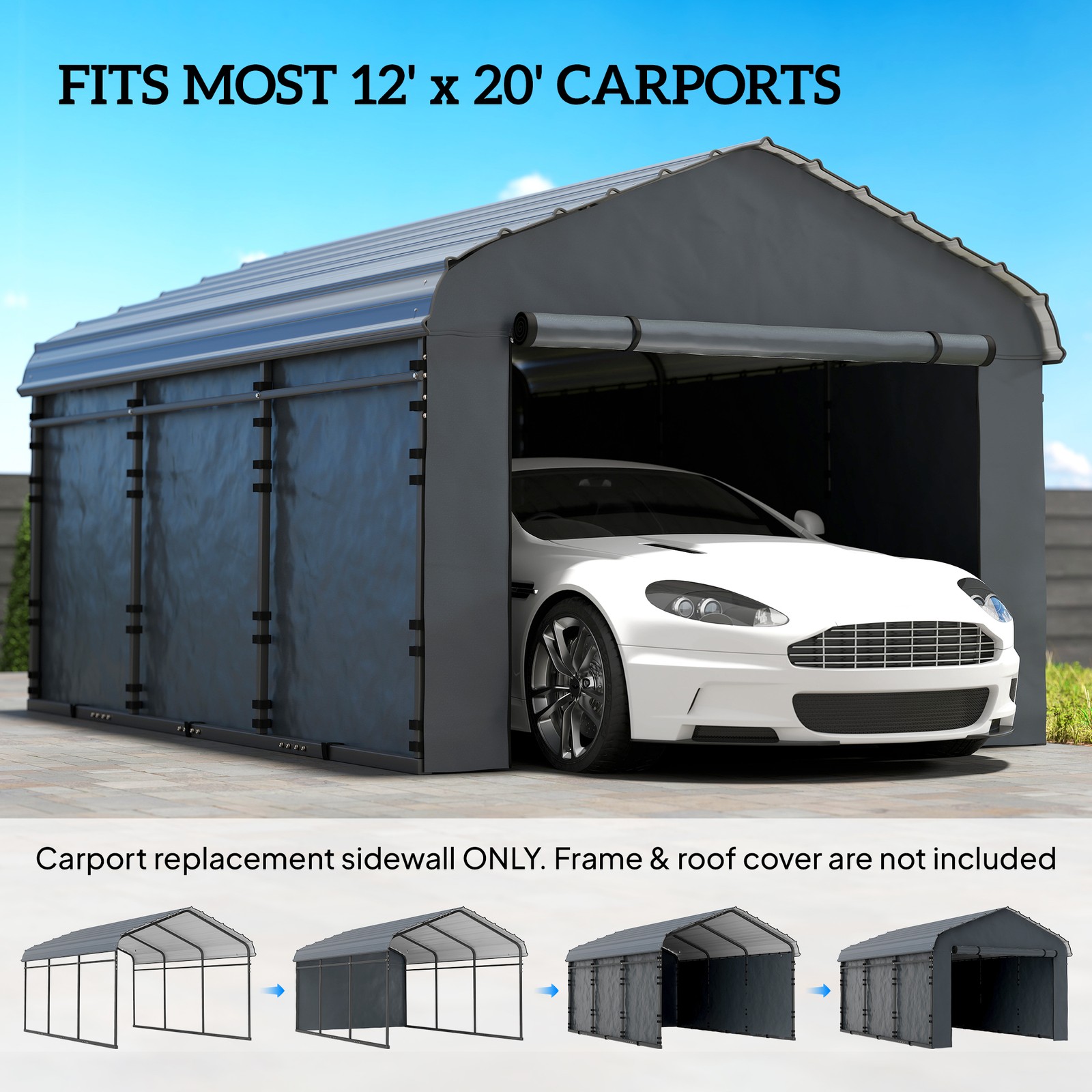 Carport Replacement Sidewall Panel Set of 4 for 12' x 20' Carports