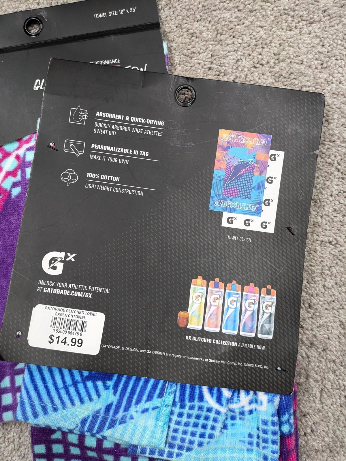 Gatorade GX Glitched Collection Sports Towel 16x25 Purple Cotton Gym Workout