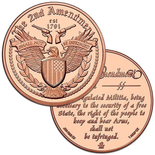 COPPER EAGLE 2ND AMENDMENT 1 AVDP OZ .999 PURE COPPER ROUND