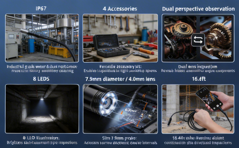 1920P Endoscope Camera 8mm for iPhone Android Type-C Borescope LED IP67