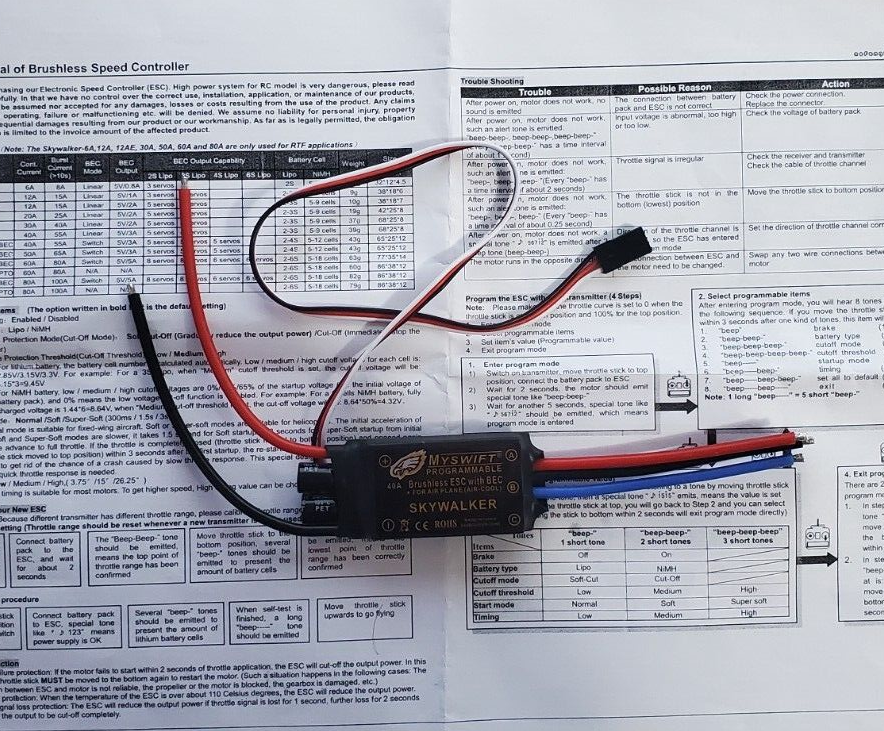 MYSWIFT programmable Skywalker 40A Brushless ESC with BEC
