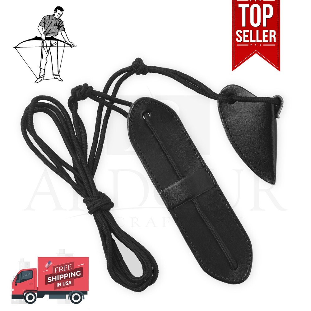 Leather Bow Stringer Cowhide Leather Black Archery Bowstring Tool Rope Stringers