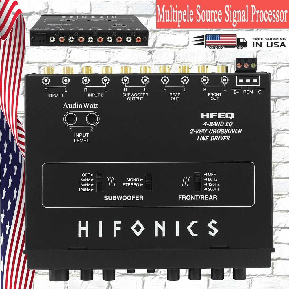 HIFONICS HFEQ 4-BAND EQ 9V 1/2 DIN LINE-DRIVER MULTIPLE SOURCE SIGNAL PROCESSOR