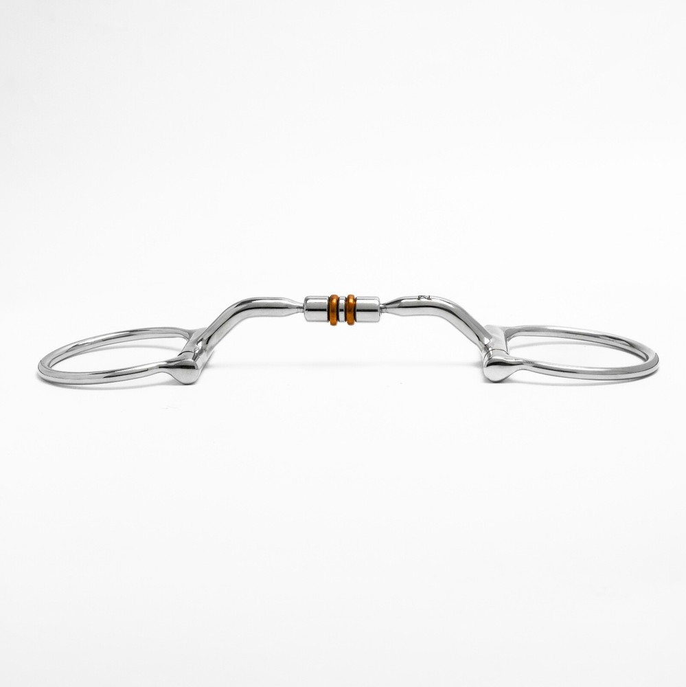 NY Tack 5" Western D Ring Silver Dotted Forward Copper Rollers Snaffle Horse Bit