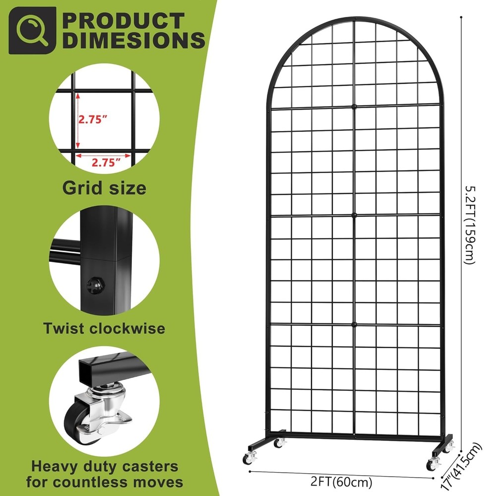 Grid Wall Panel 2PCS Display Stand 2' x 5.2' FT Black Grid Wall Panels Movable R