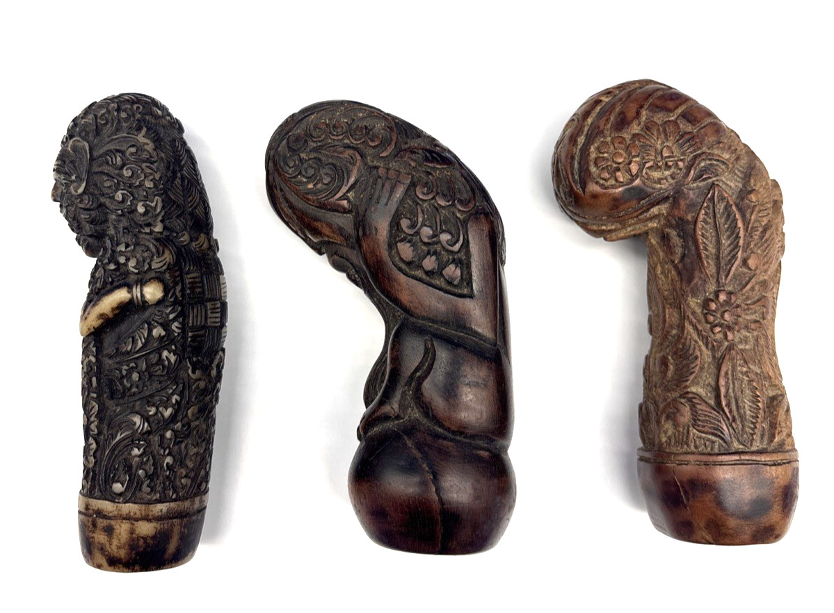 Antique Indonesian Keris/Kris Handles, Varying Age/Material Set Three (3)