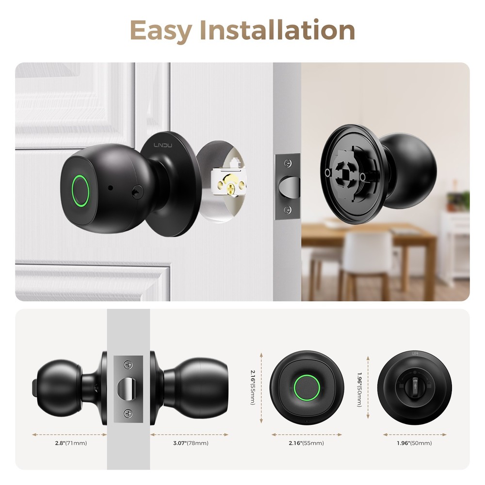 LNDU Smart Keyless Fingerprint Door Handle Lock App Control Bluetooth Auto Lock