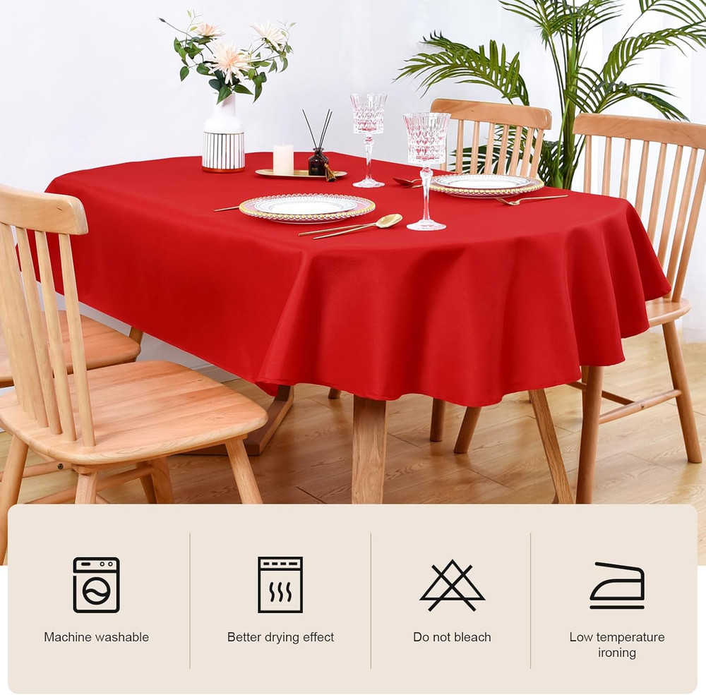 Small Oval Tablecloth 52 x 70 Inch Washable Fabric Table Cloth Solid Red Table C