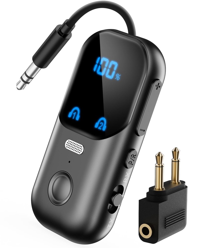 Bluetooth 5.4 Transmitter Receiver for 2 AirPods/Headphones, 2-in-1 Airplane ...