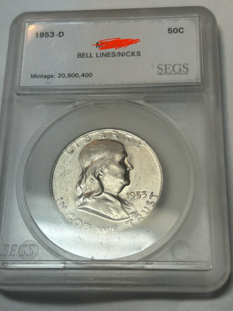 1953 D US FRANKLIN SILVER HALF DOLLAR UNC SEGS