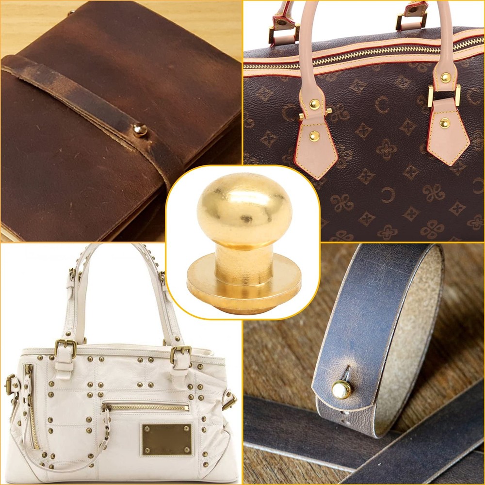 15Set 10mm Round Head Button Studs Solid Brass Button Stud Screw Leather Butt...