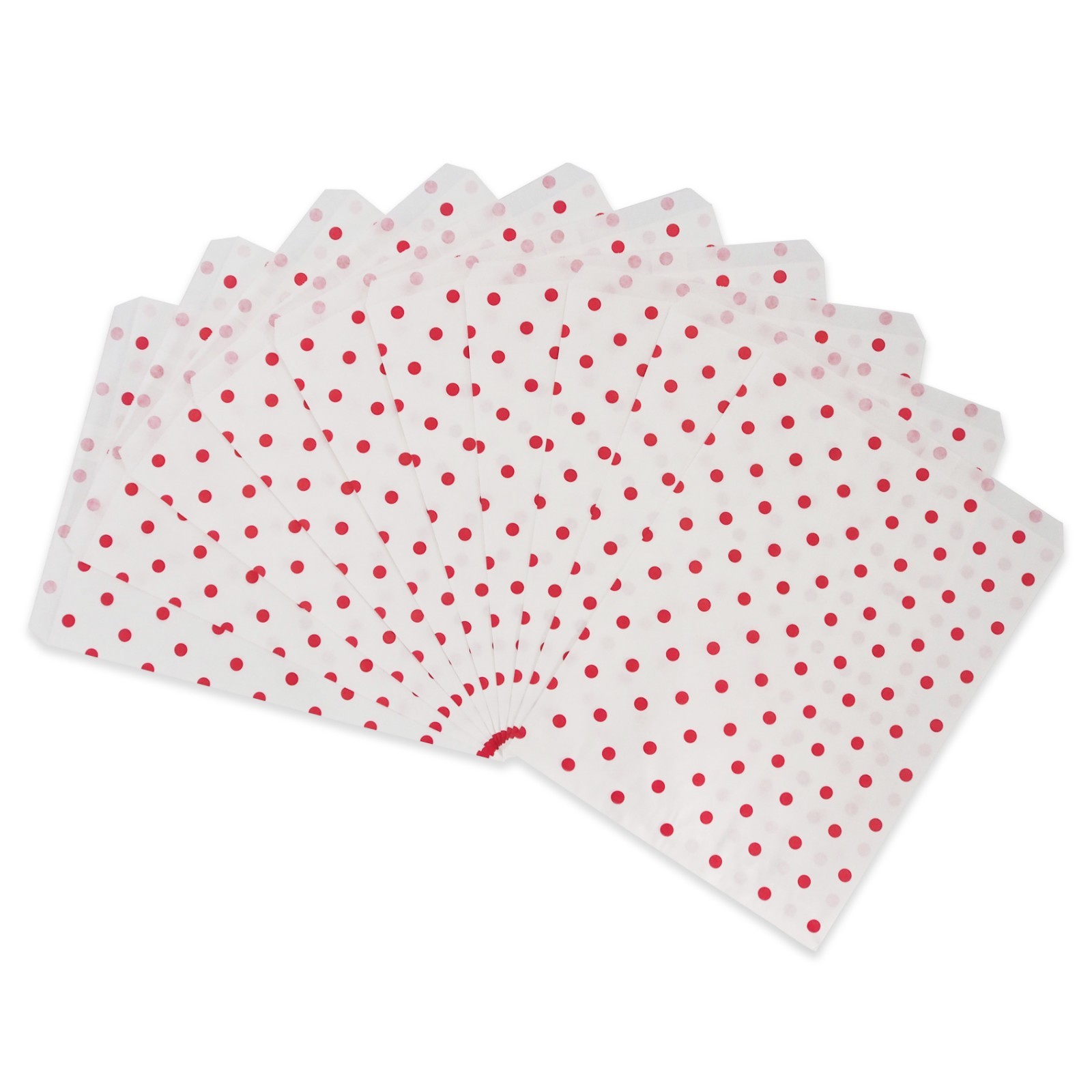 200 Bag of our Kraft Flat Paper White Gift Bags with Red or Silver Polka Dots