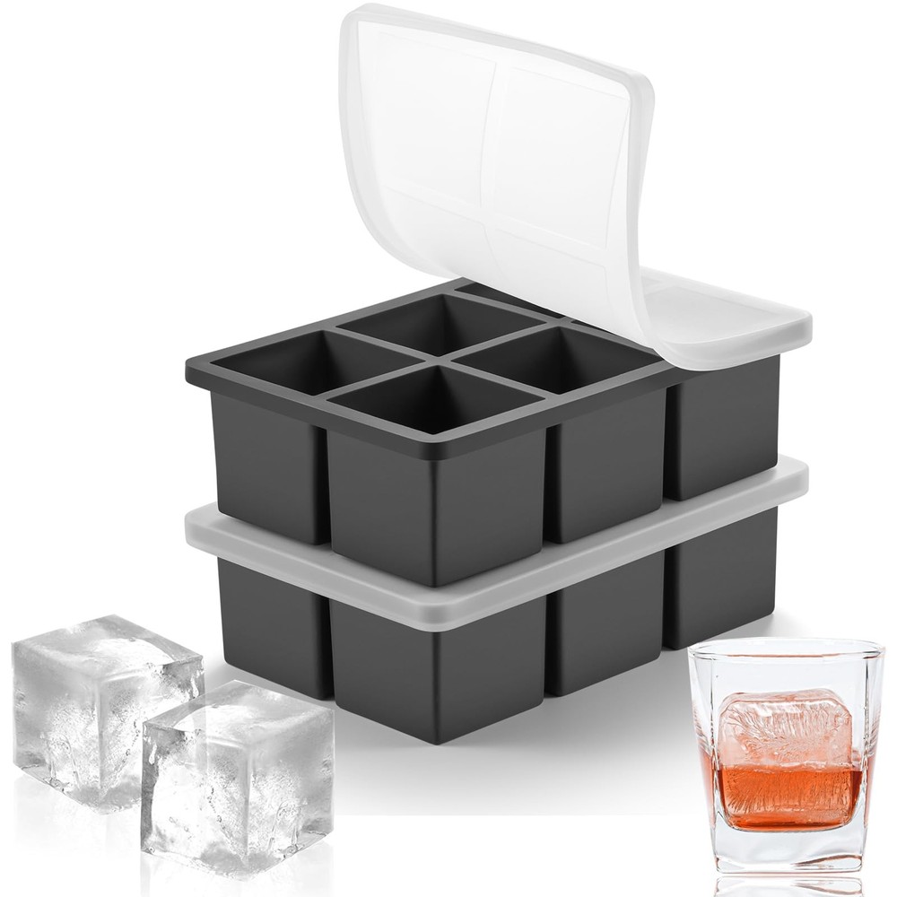 Large Ice Cube Molds Tray with Lid, Stackable Big Silicone Square Ice Cube Mold