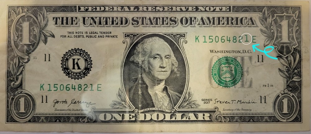 2017 K $1 FRN BILL STUCK DIGIT SERIAL GAS PUMP ODOMETER ERROR NOTE! NICE! FANCY!