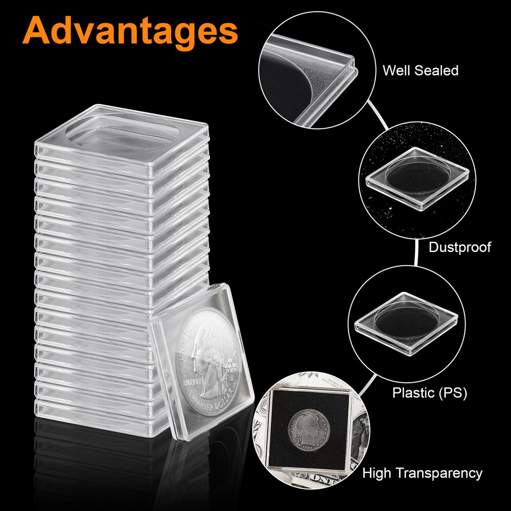40PCS Adjustable 2x2 Coin Holder Snap Capsule 40mm Silver Dollar Collection Case