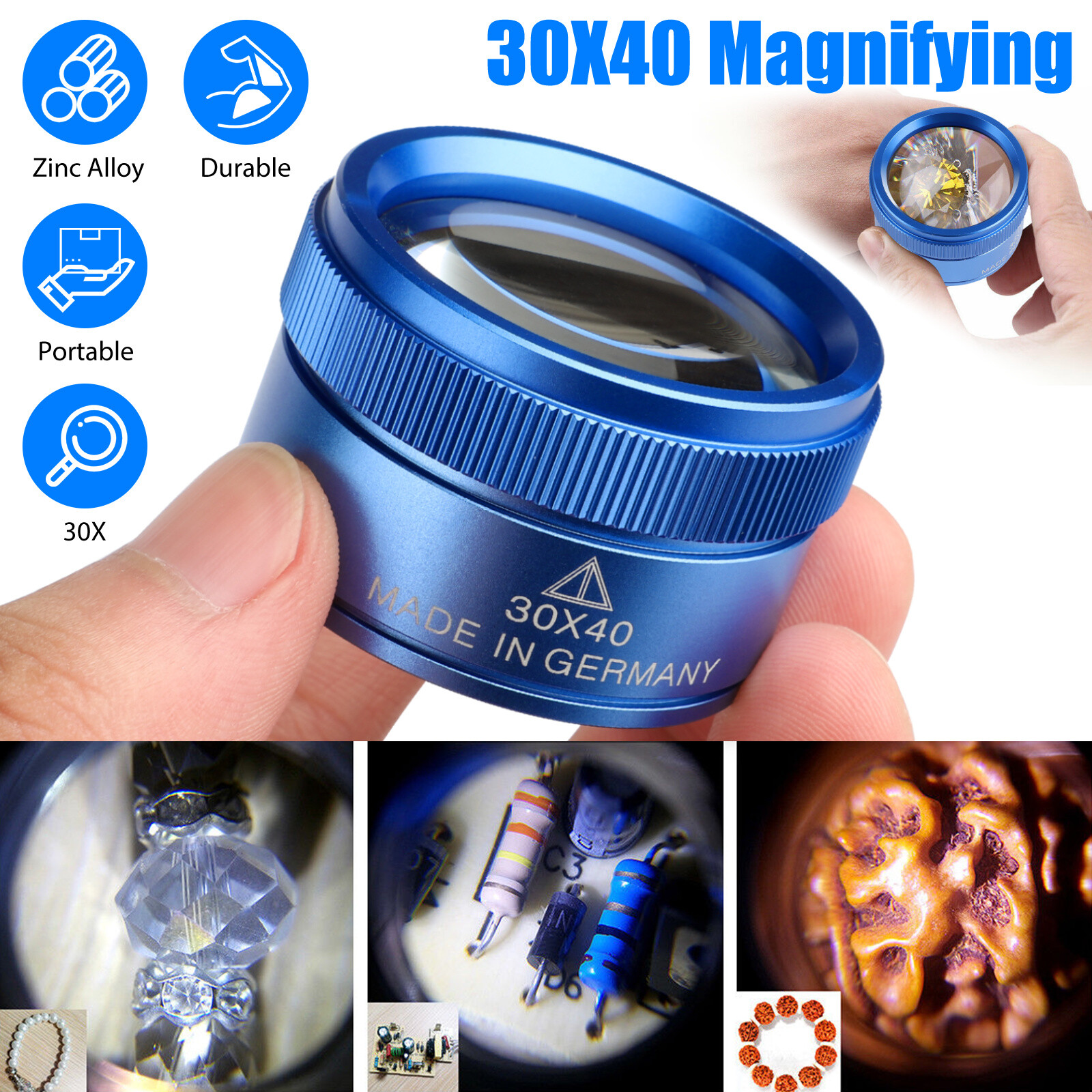 30X40 Magnifying Glass Jewelry Eye Loop Pocket Optical Magnifier Jewelers Repair