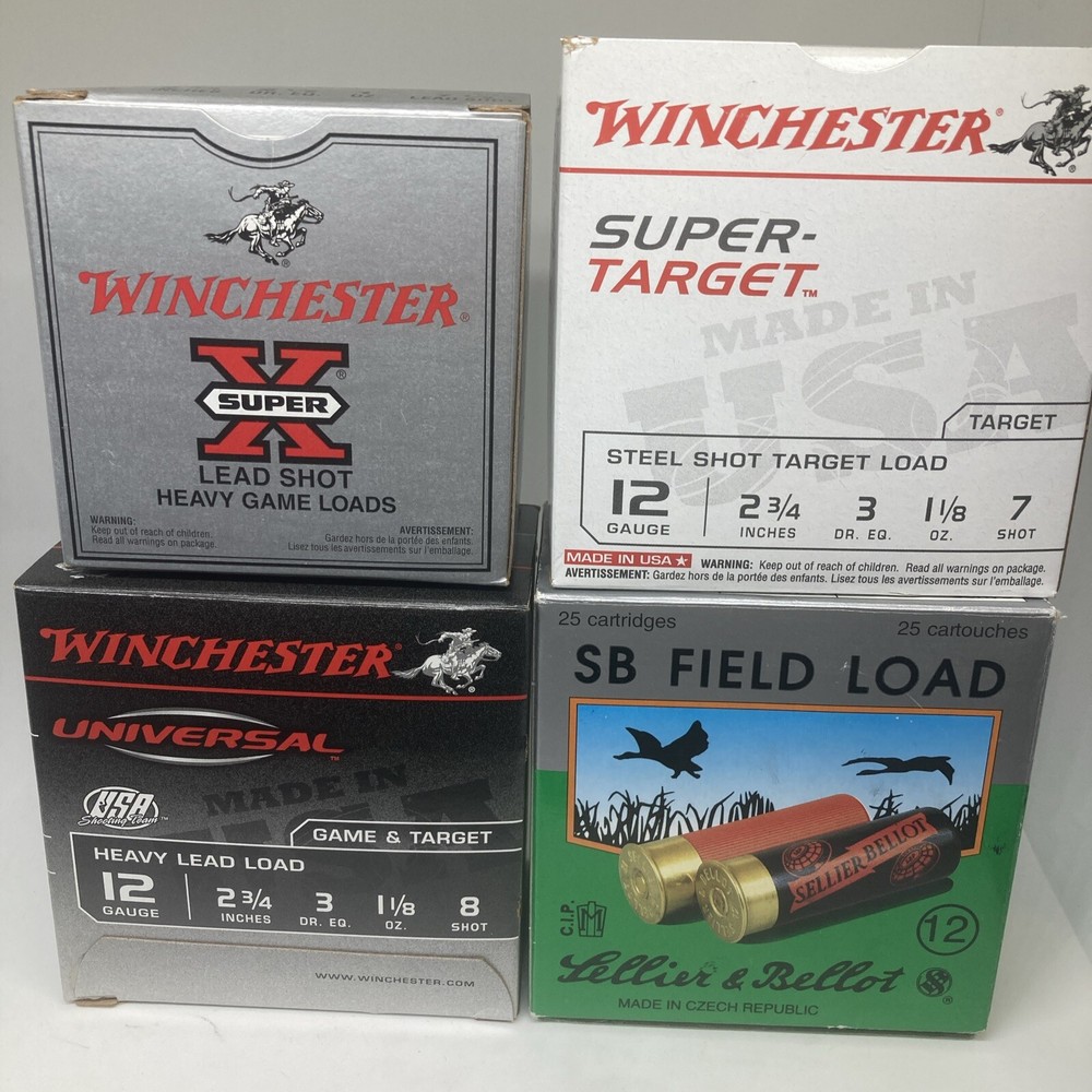4  Empty Shotgun Shell Boxes, Target Load. Winchester * 3, Sellier & Bellot