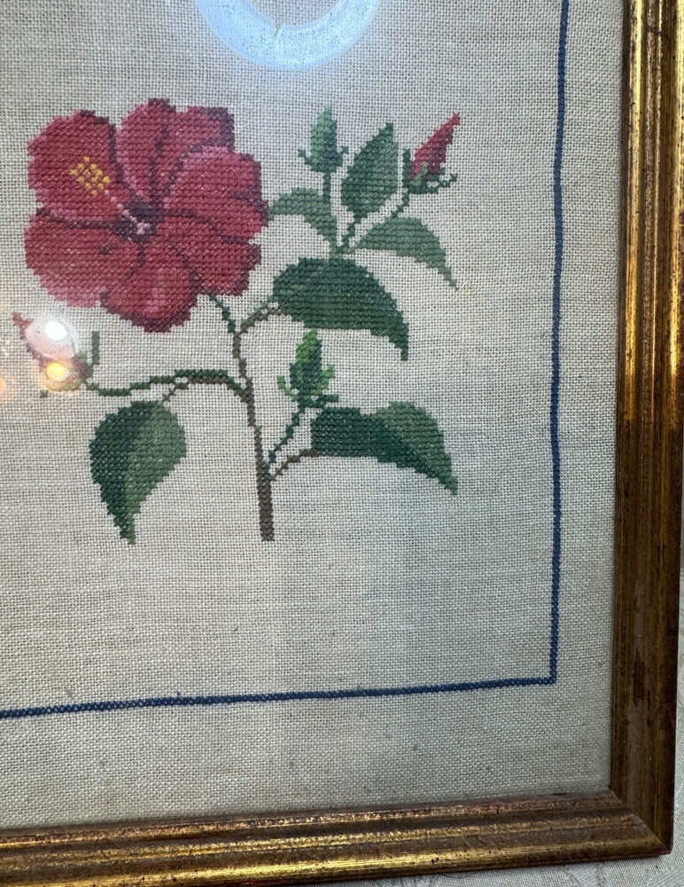 Vintage Needlepoint "A Rose Scene" - Framed