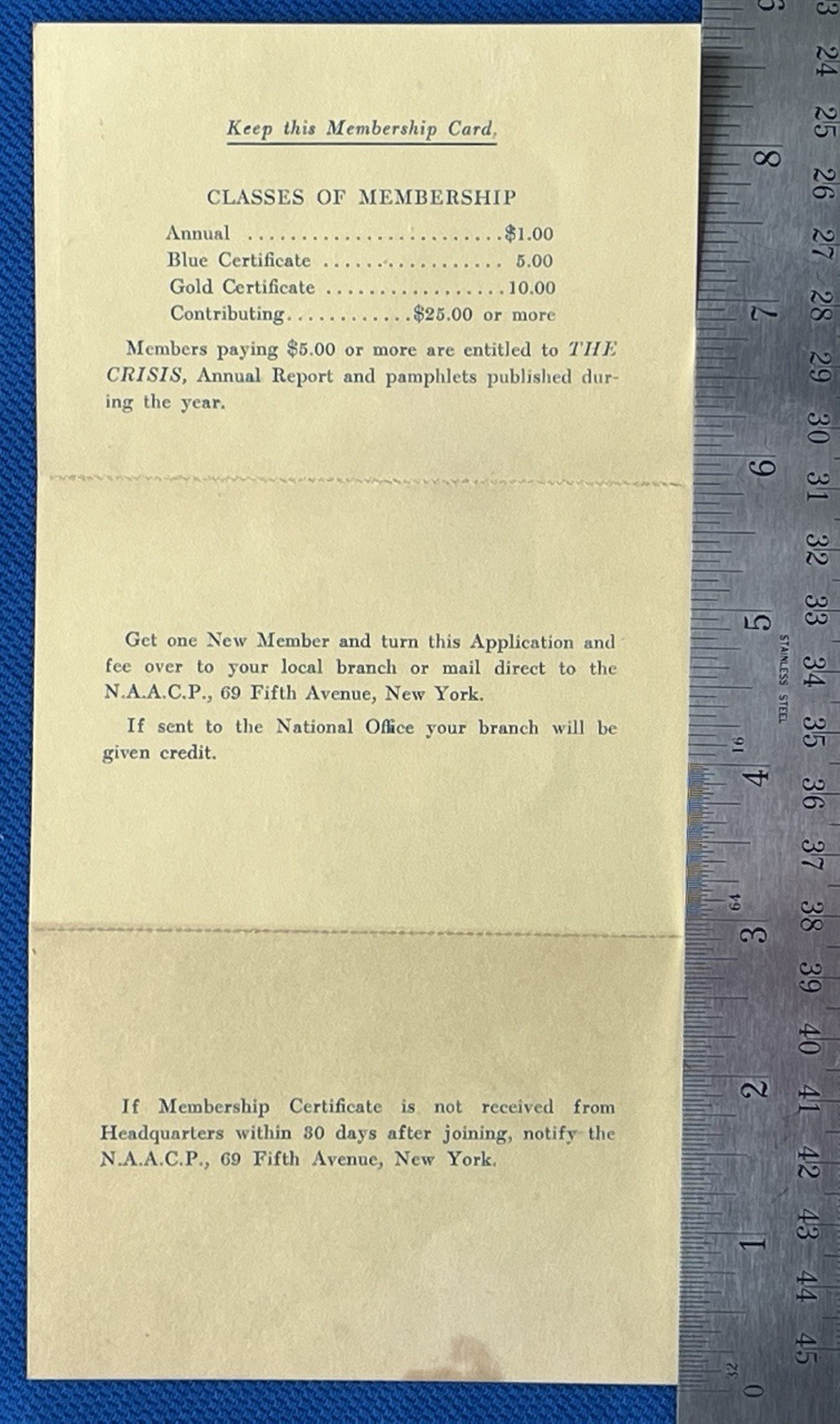 Super Early 1925 Georgia NAACP Membership Card Ga Chapter