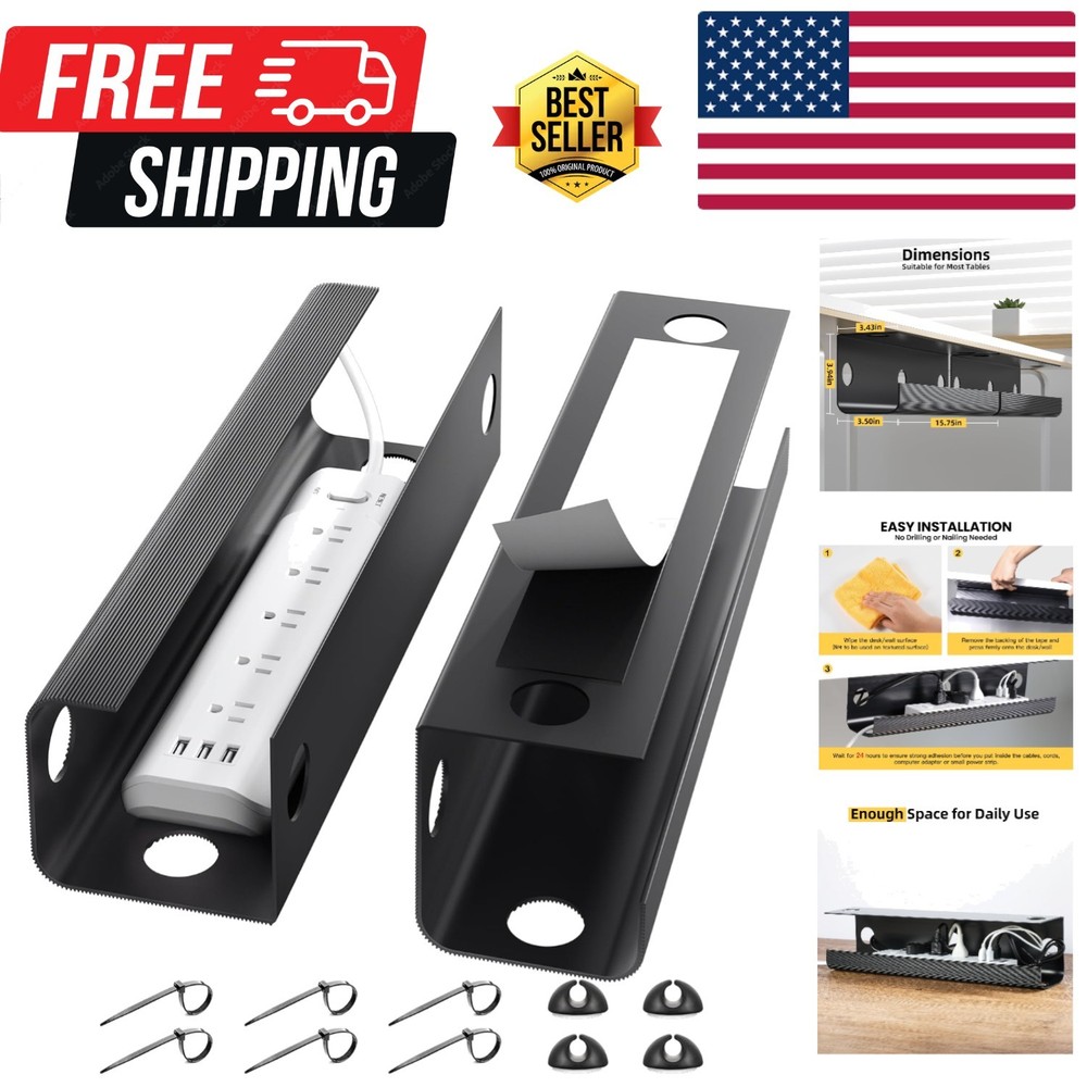 Modern Under Desk Cable Management System 2-Pack - Tidy Your Workspace Today