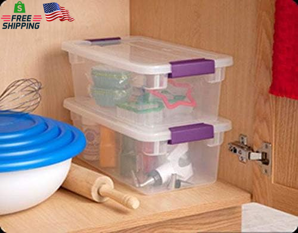 Sterilite 6 Qt Clearview Latch Storage Box, Stackable Bin with Latching Lid, Pla