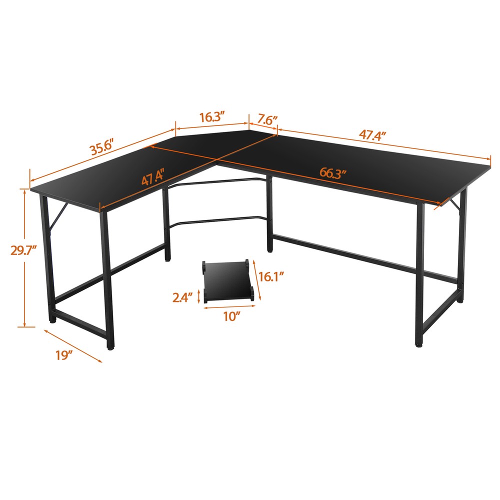Desk Corner Computer Modern L-Shaped Desk PC Laptop Study Table Workstation 66"