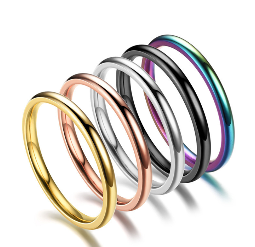 2mm Gold Plated Stainless Steel Stackable Ring Wedding Band Women Girl size 3-13