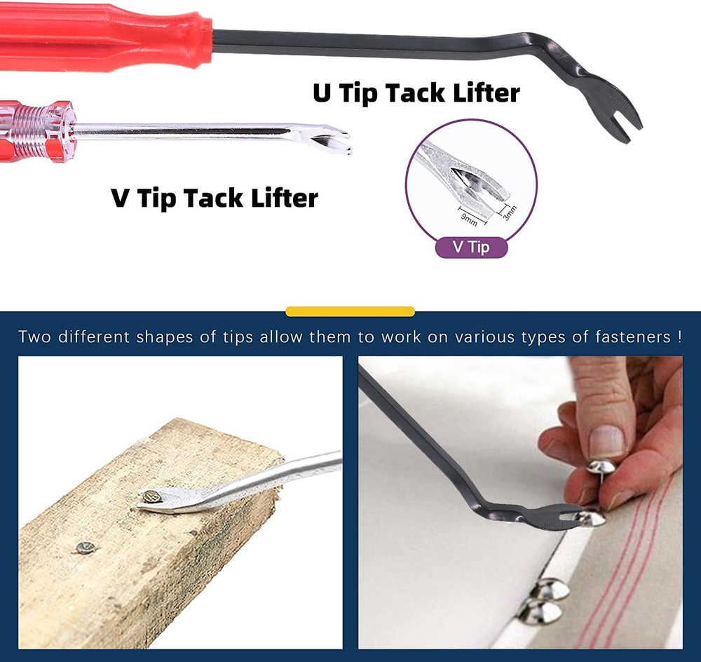 4Pcs Tack Puller Staple Remover Tool Set, Upholstery and Construction U Tip Nail