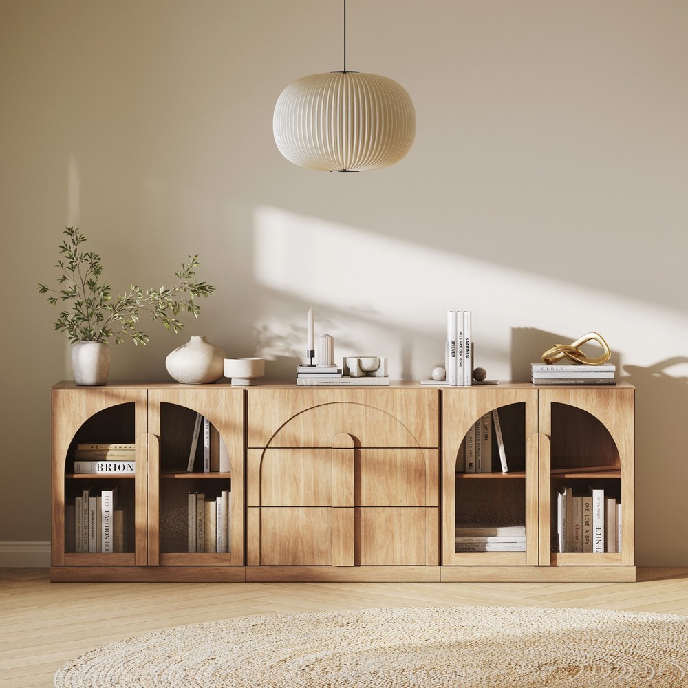Modular Sideboard Cabinet Set with Storage, Camel/Ebony