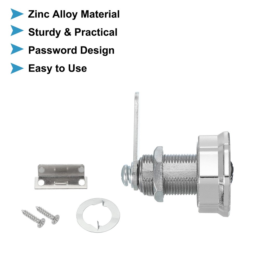 2Pcs 1" Combination Cabinet Cam Lock Cylinder Password Coded Lock Silver