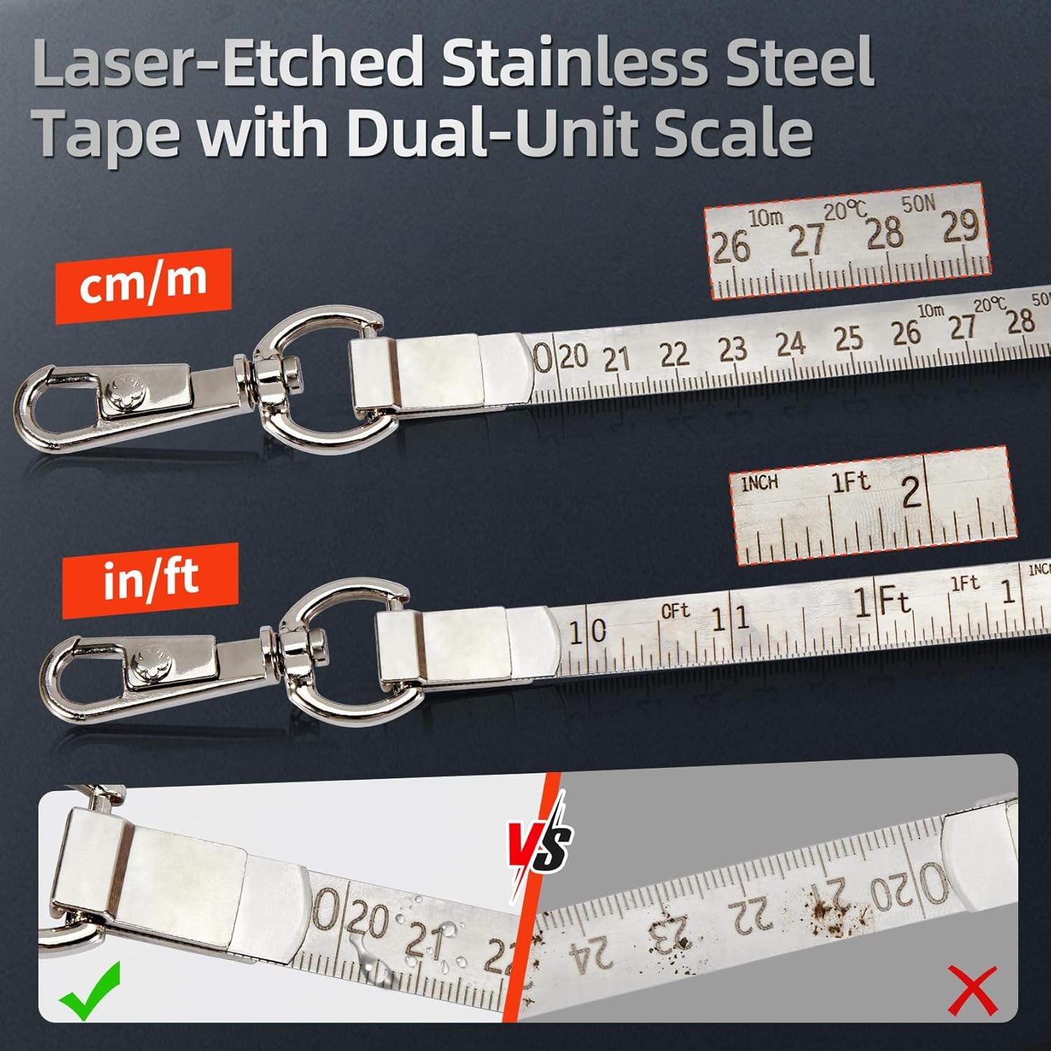 Oil Gauging Tape 33ft Stainless Steel Sounding Tape Measure for Oil Tanks