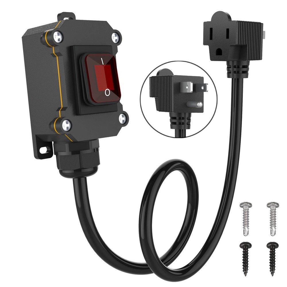 Inline Cord Switch 3ft Cable Waterproof 3-Pronged Plug On/Off Rocker Button