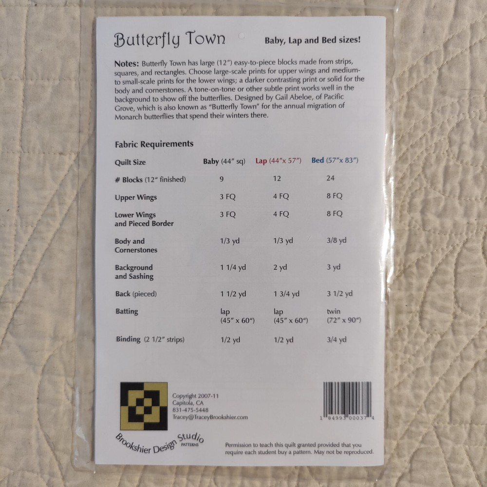 Butterfly Town Patchwork Quilt Pattern Large Bed 57x83" 2007 Animals & Insects